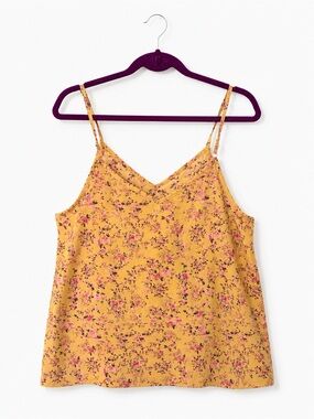 Yellow Floral V-Neck Spaghetti Strap Tank Top